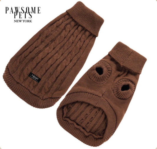 DOG AND CAT CABLE KNIT SWEATER - BROWN-0