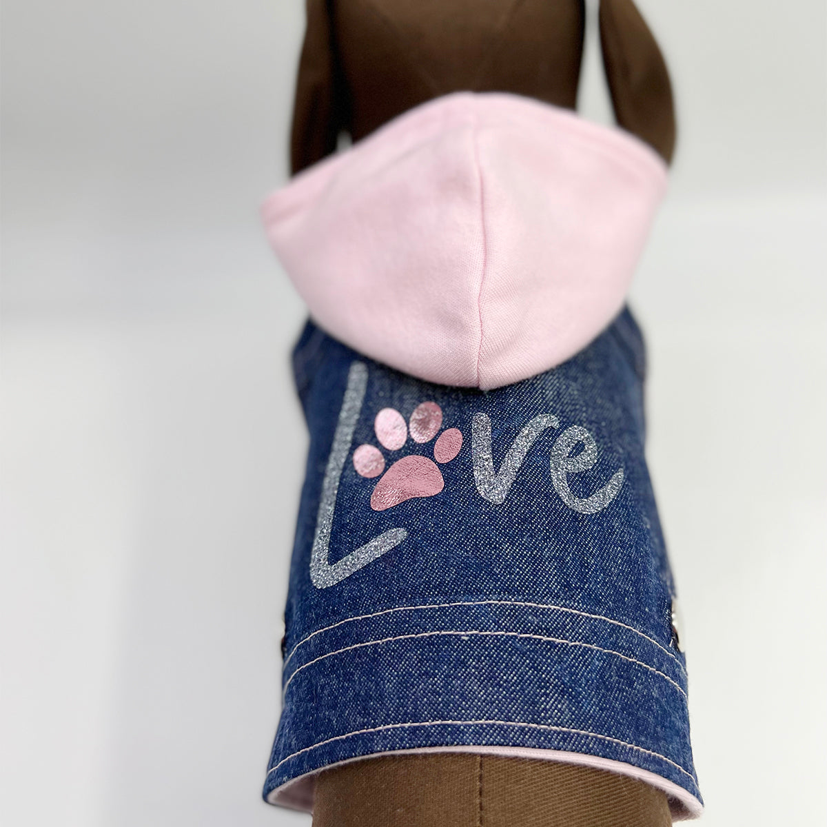 Denim Hoodie "Love" Harness Vest – Pink-4