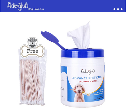 AdogluS All-Purpose Dog Wipes with Free Cotton Swabs