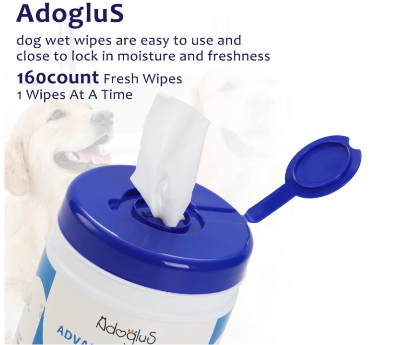 AdogluS All-Purpose Dog Wipes with Free Cotton Swabs